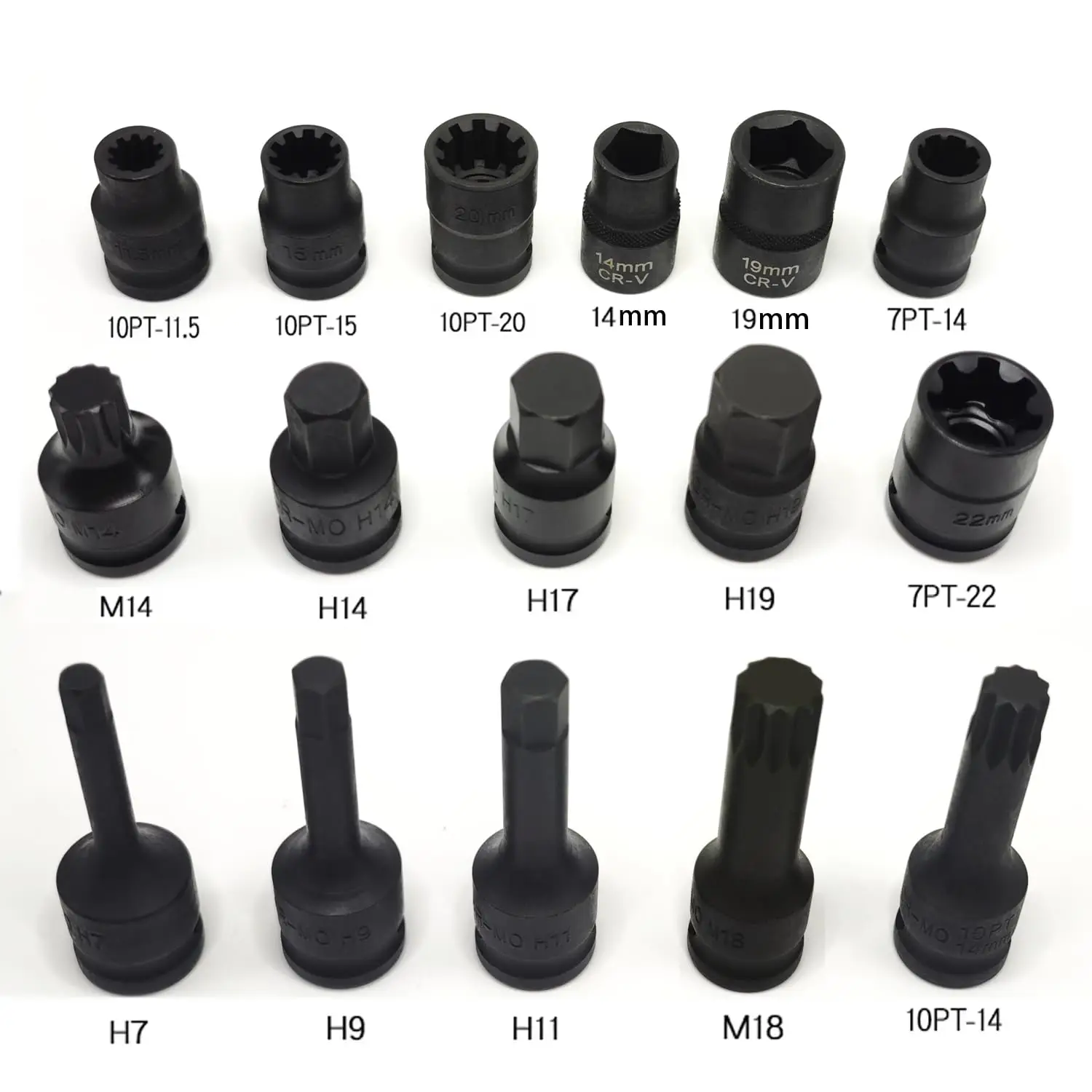 16PCS Universal Master Brake Caliper Socket Set 1/2" Square Compatible with Most Cars, 5pt 7pt 10pt M14 M18 & Hex Sockets