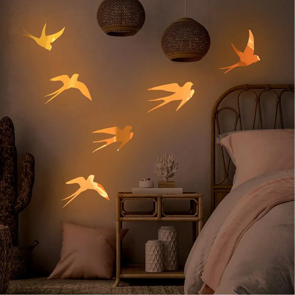 INS Orange Luminous Swallow Ginkgo Leaf Wall Stickers Room Bedroom Decor Glow In The Dark Cat Wall Decals Stickers Home Decor