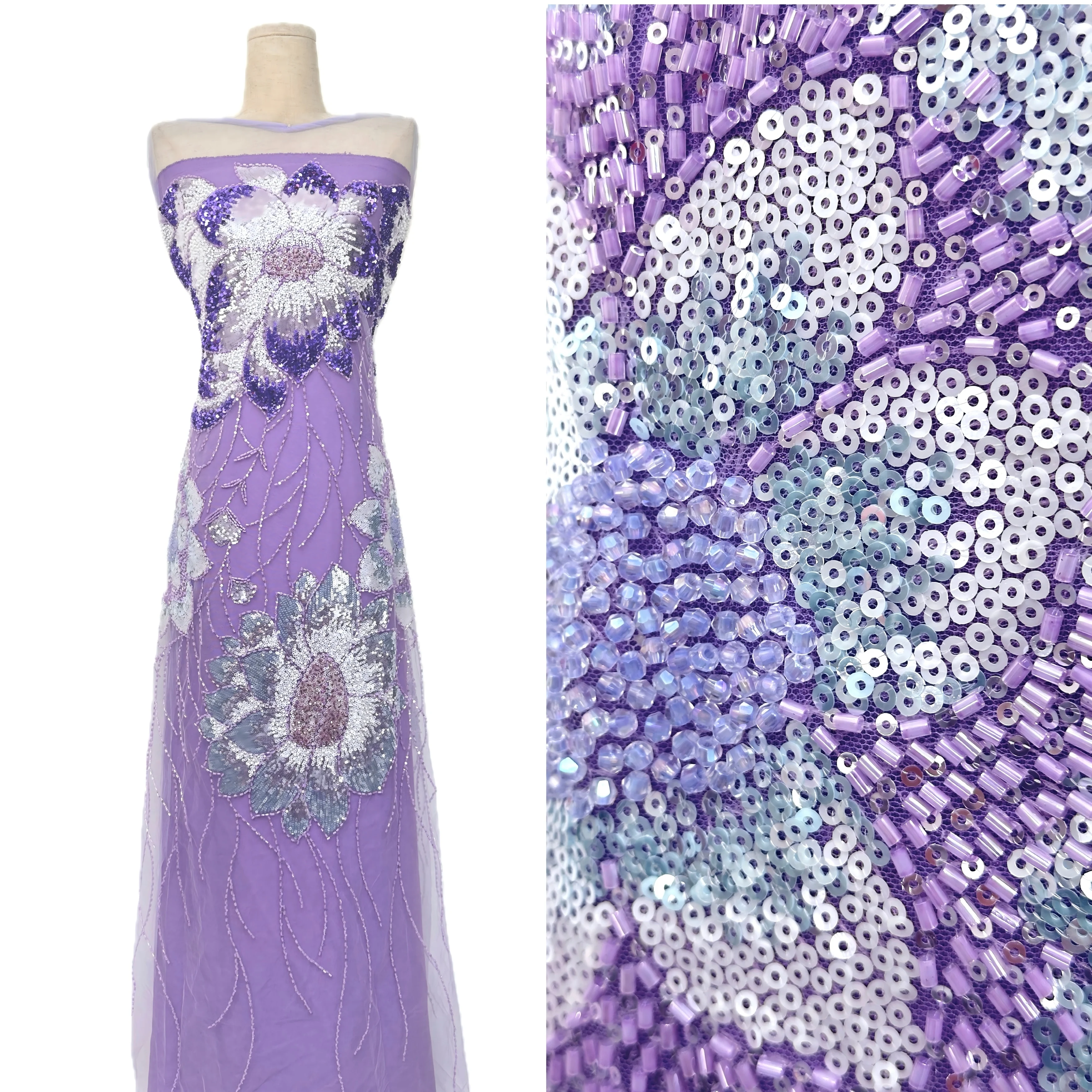 

5 ярдов высококачественного французского тюля с вышивкой бисером и пайетками ручной работы для нигерийских свадебных платьев