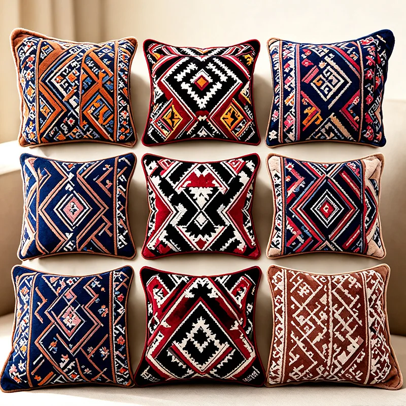Bohemian Ethnic Style Long Hug Pillowcase Vintage Crystal Fleece Pillowcase Homestay Sofa Removable Washable Cushion Pillowcase