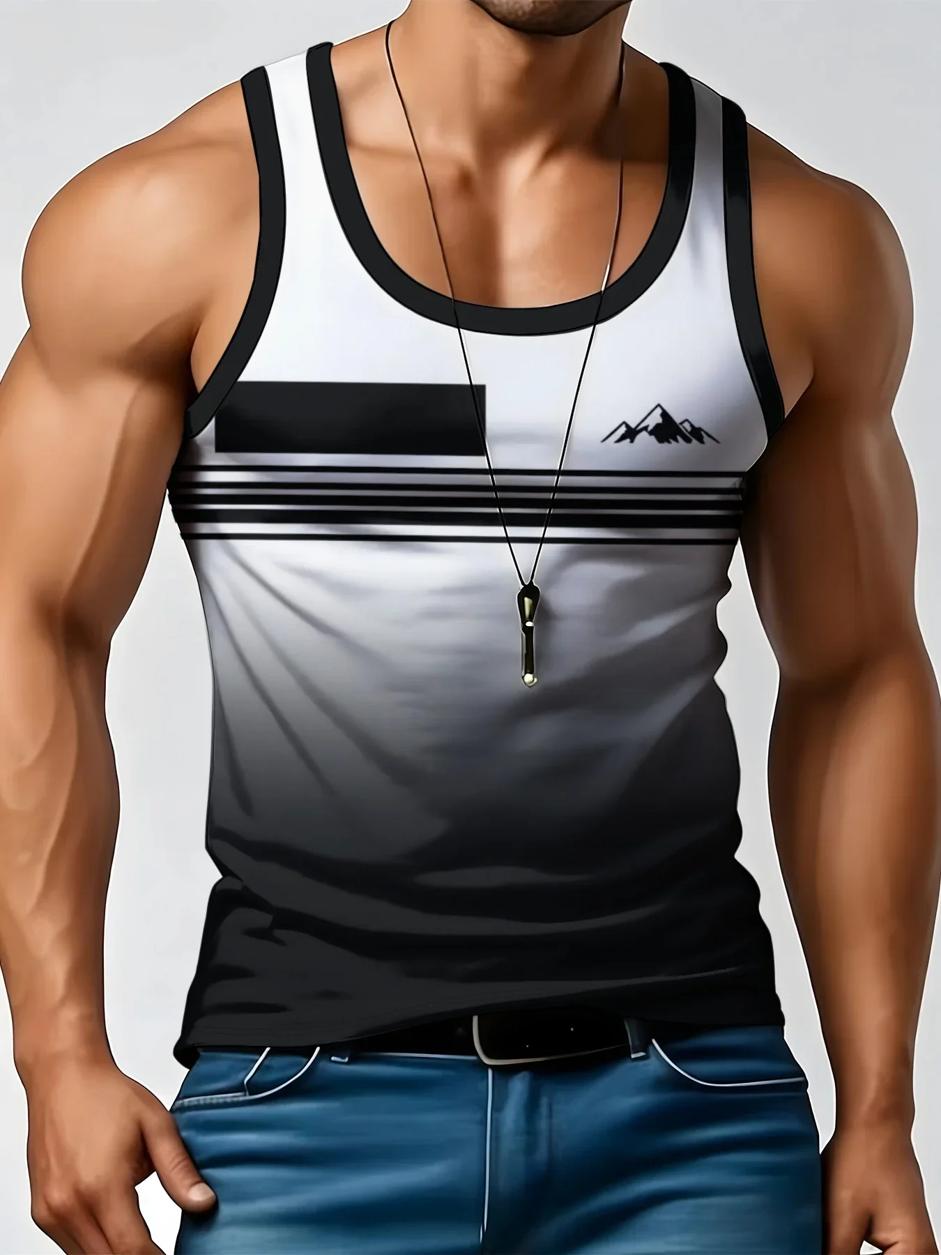 Fashion Gradient Mountain Horizontal Men Tank Tops Outdoor Camping Breathable Man Sleeveless Vest Street Style Man Clothes
