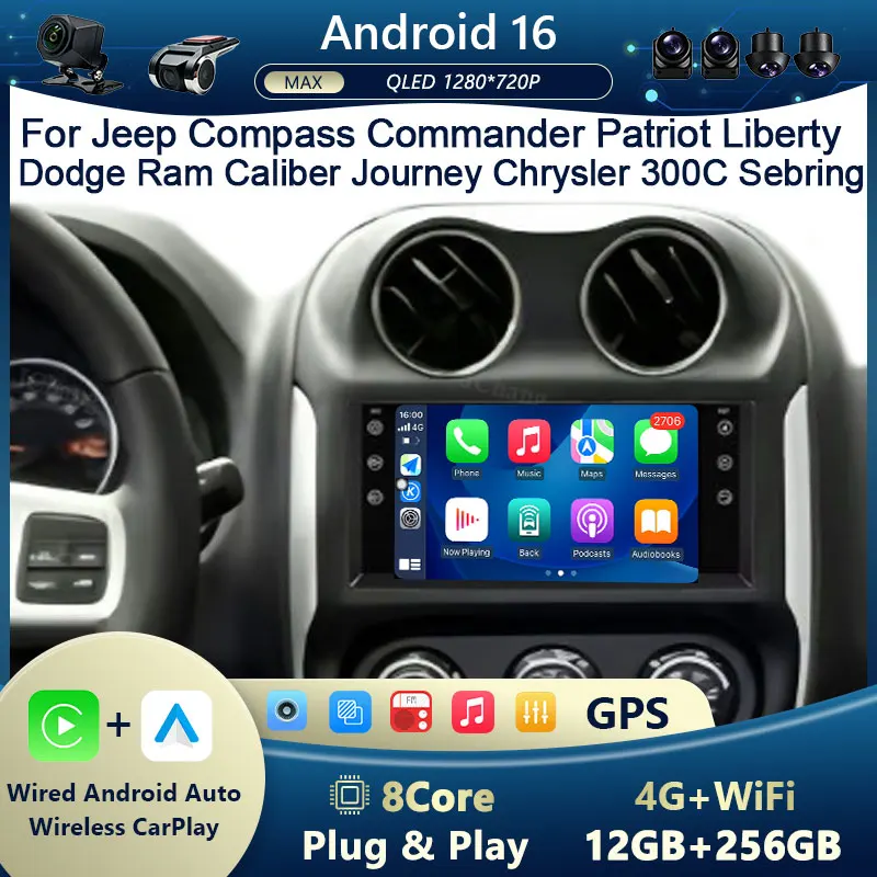 ForJeep Compass Commander Patriot Liberty Dodge Ram Caliber Journey Chrysler 300C Sebring BT 4G WiFi GPS DSP IPS HD Touch FM RDS