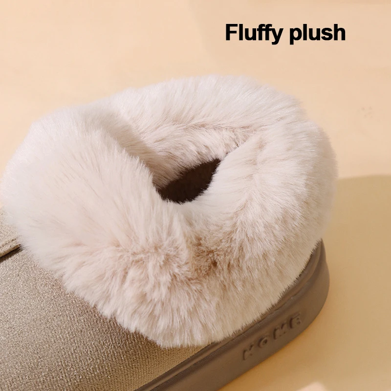 سميكة الدافئة أفخم الثلوج أحذية النساء شتاء 2025 رقيق فو الفراء أحذية قطنية امرأة سميكة وحيد عدم الانزلاق الراحة شبشب منزل