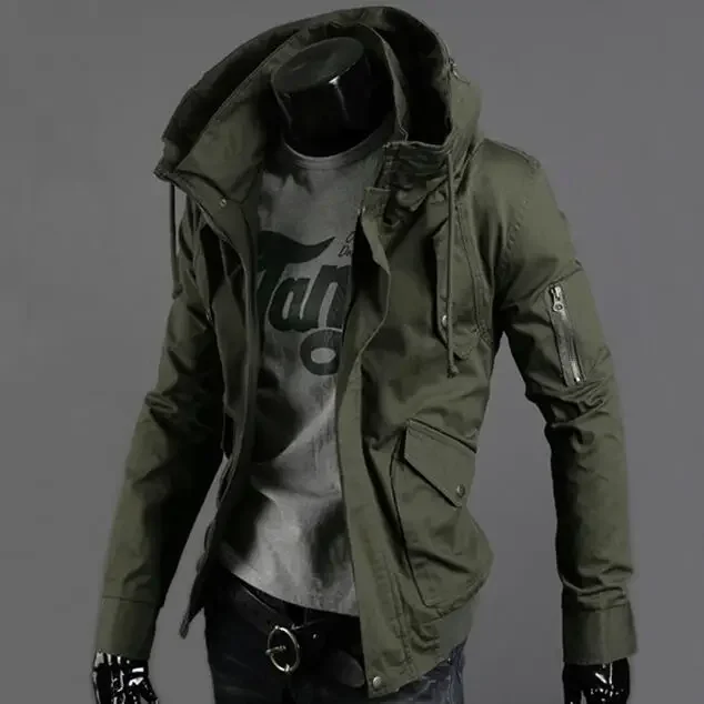 

Jacket Men Youth Coat Winter Green Hooded 5XL Outer Clothing Slim