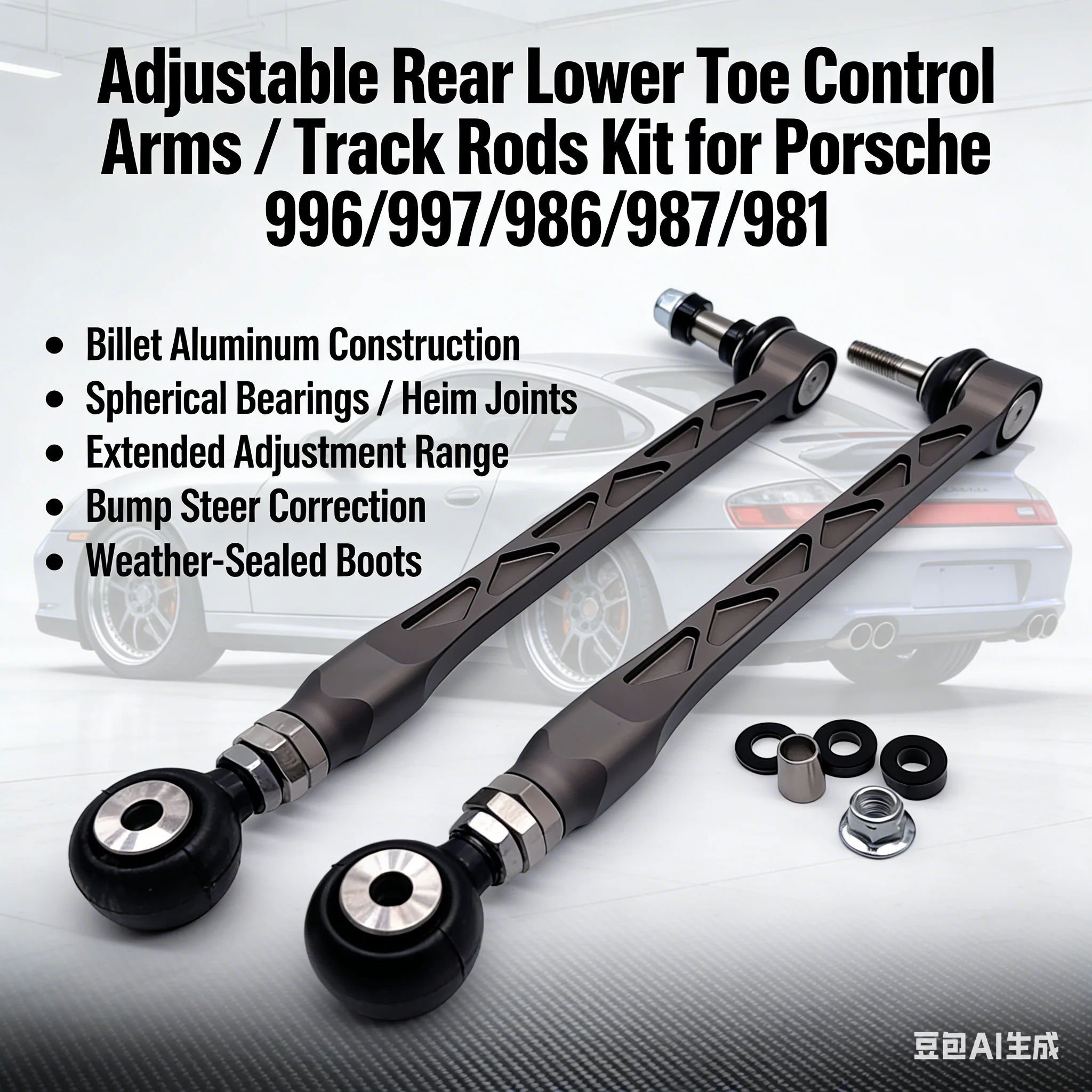 

For Porsche 996 997 986 987 981 Rear Suspension Upgrade – Adjustable Toe Control Arms / Spherical Bearings – Billet Aluminum