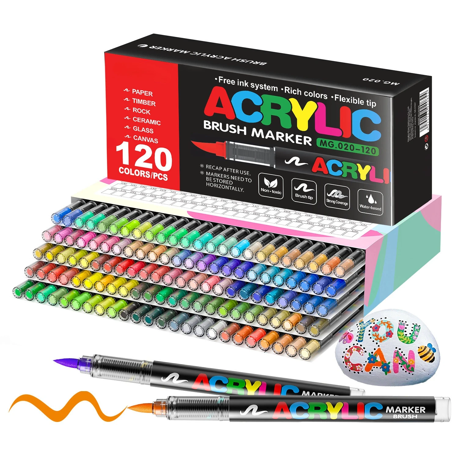 12-120 Colors Acrylic Paint Pens Markers Brush Tip Paint Markers For Rock Painting Wood Canvas Stone,Christmas Gift DIY Crafts