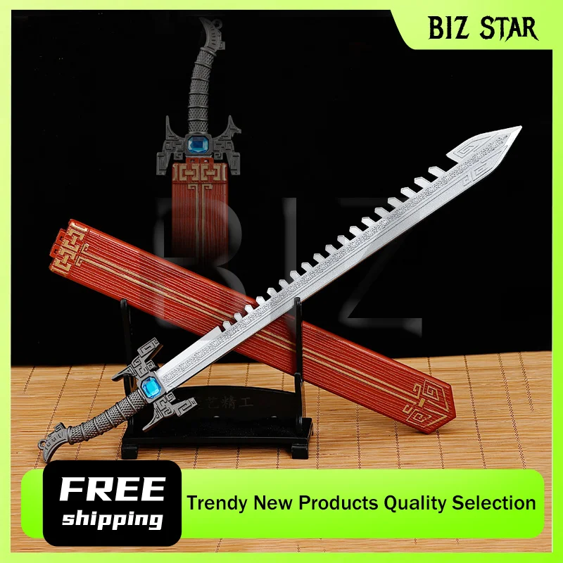 29cm/11.41in The Legend of Qin AnimePeripherals Shark Tooth Sword Metal Weapon Models Desktop Collectible Ornament Boy Toy gifts
