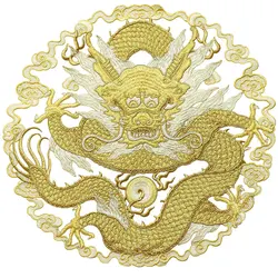Large Round Shape Dragon Patches, Golden Wire Embroidered Stickers for Jacket, Luxury Clothes Decoration, 28cm Diameter