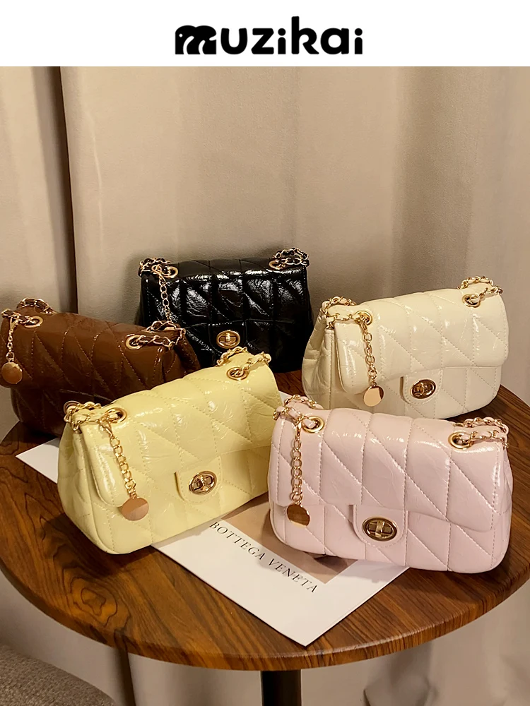 MuziKai Luxury Texture Work Bag Women's Small Square Bag 2026 New Style Chain Handle Diamond Grid Pattern Leather Handbag