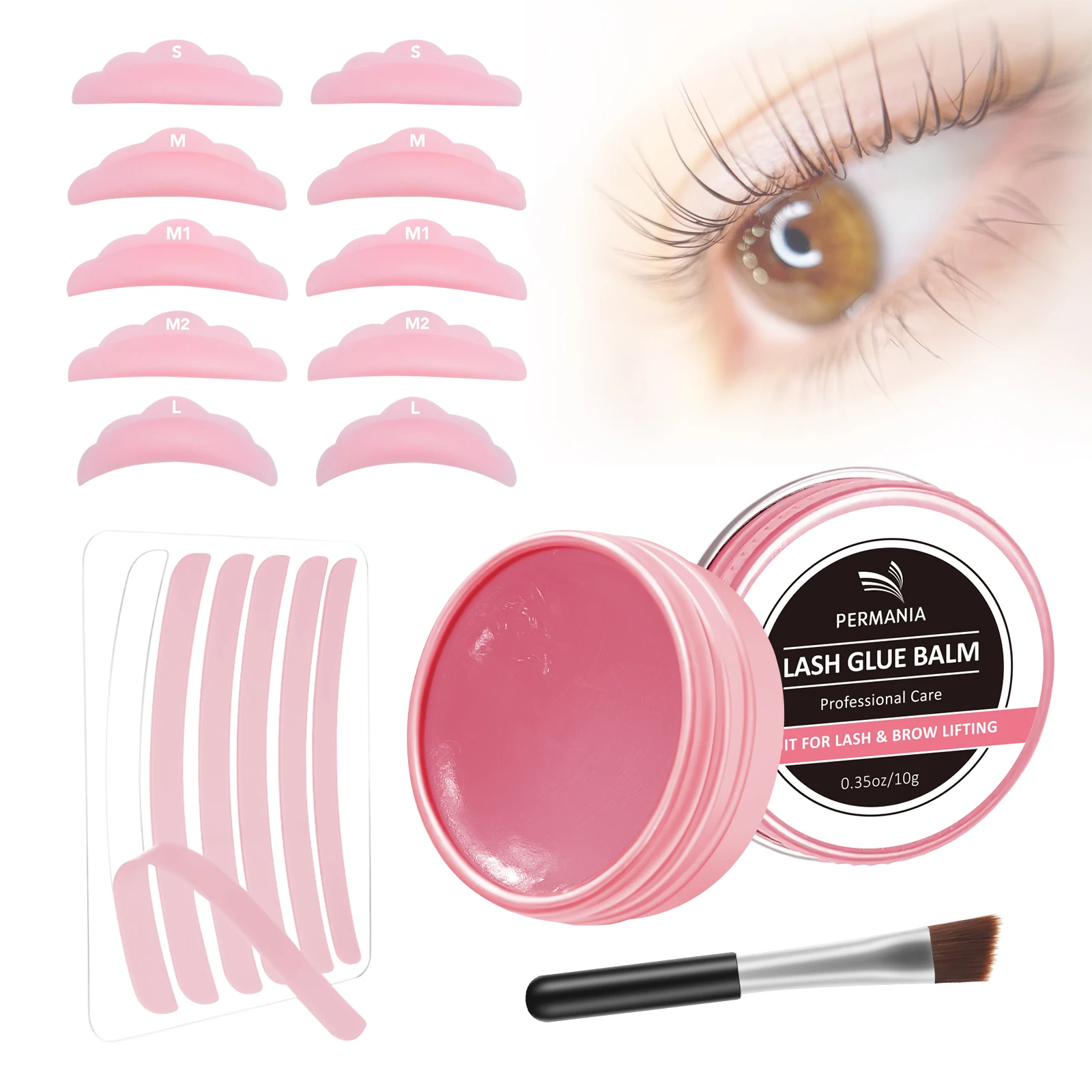 PERMANIA 17PC Lash Lift Pad Lash Lift Balm Liquid Silicone Pads Reusable Lash Perm Covers for Eyelash Perming Kit Makeup Tools