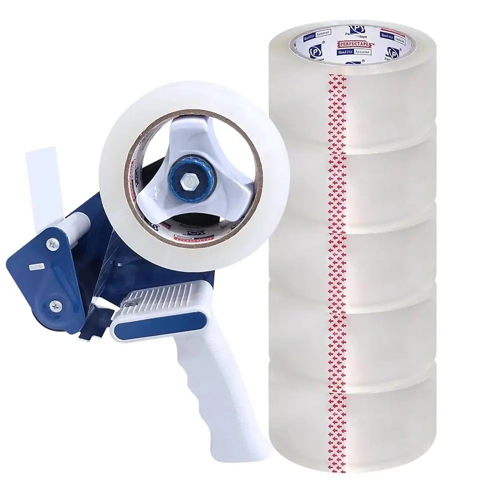 

Heavy Duty Packing Tape 6 Rolls with Tape Gun, Clear, 2.7 mil, 1.88 inch x 55 Yards, Ultra Strong, Refill for Packaging and S