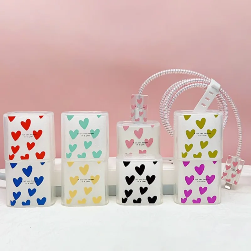 5pcs Cute Love Heart Charging Data Cable Protector Winder Accessories For Apple iPhone 18W20w Charger Protective Cover Sleeve