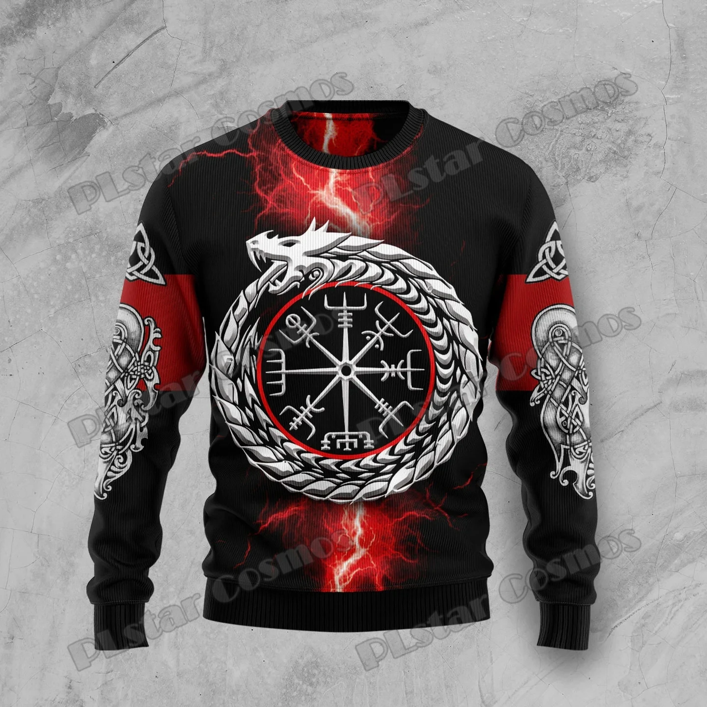 Autumn Winter Unisex Casual Knit Pullover Sweater Vegvisir Symbol Dragon Tattoo 3D Printed Men's Ugly Christmas Sweater KMY10