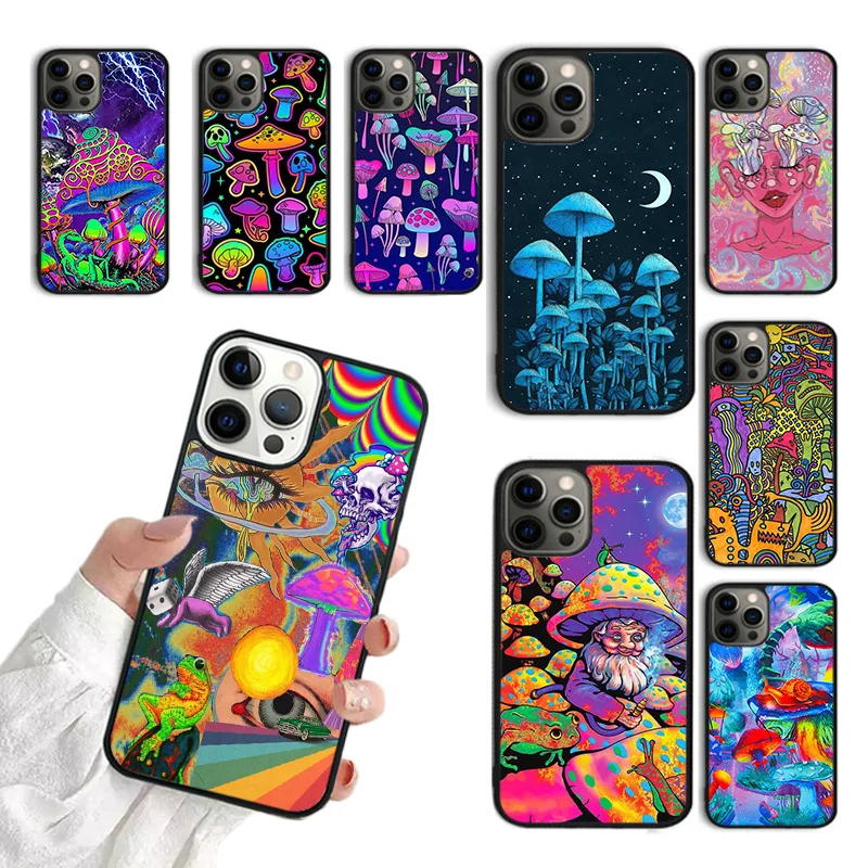 Psychedelic Mushroom Tapestry Trippy Phone Case For iPhone 15 16 11 12 13 14 Pro Max Mini Cover For iPhone Max 7 8 Plus