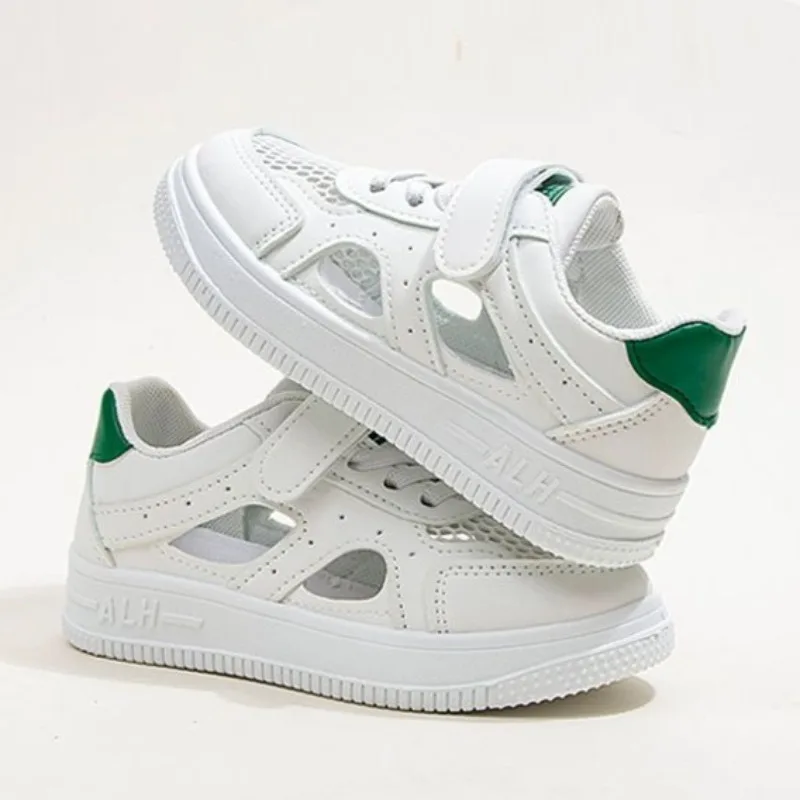 

Kids Boys Girls Summer Sports Mesh Sandals Breathable Hollow Out Student Running Shoes White Sneakers