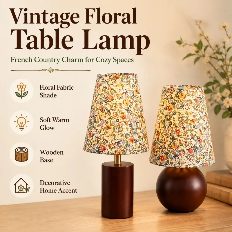 Vintage Solid Wood Floral Table Lamp French Rustic Retro Bedroom Nightstand Ambient Dimmable Tricolor Warm Glow especially Decor