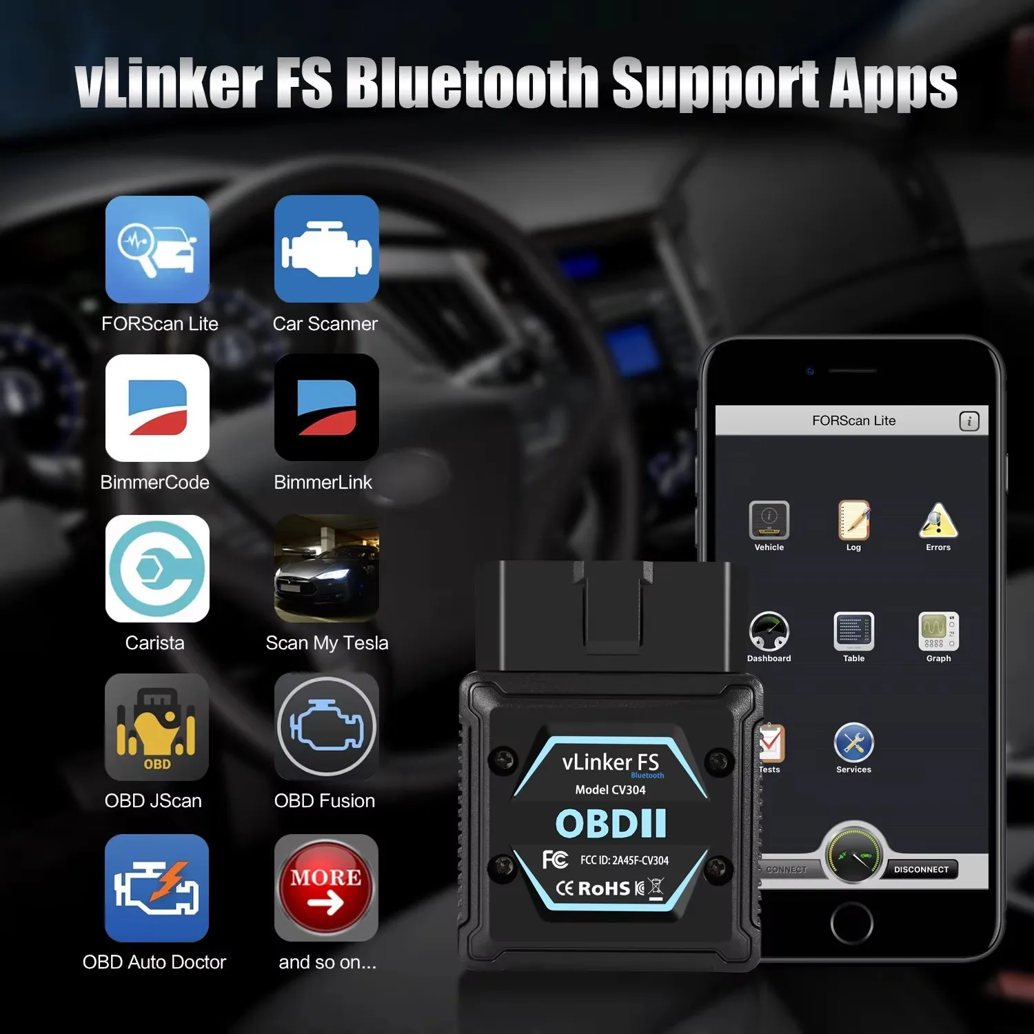 2026 Vgate VLinker FS BT OBDII Scanner For Ford FORScan For BMW BIMMERCODE HS MS CAN Code Reader Coding Elm327 Android & iOS