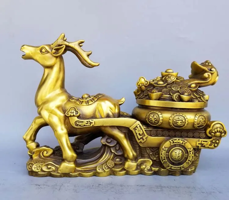 40CM LARGE # HOME Shop lobby decoration Good luck Propitious Rangifer tarandus Money Drawing FENG SHUI brass Sculpture Statue