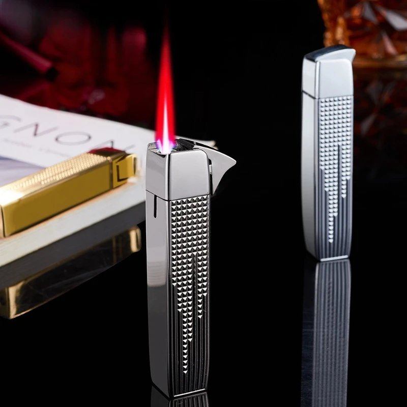 

Компактная ветрозащитная надувная зажигалка с красным пламенем, портативная мини-инкрустированная цветная зажигалка, аксессуары для сигарет, женский подарок