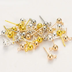 50개 4mm 합금 스터드 귀걸이 기본 핀 라운드 볼 스터드 스토퍼 커넥터 DIY 핸드메이드 귀걸이 쥬얼리 제작 용품