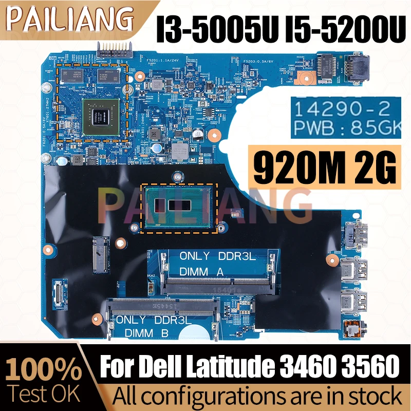 For Dell Latitude 3460 3560 Notebook Mainboard 14290-2 I3-5005U I5-5200U 920M 2G 04KVKC 0D0PG7 0CXYD3 Motherboard Full Tested