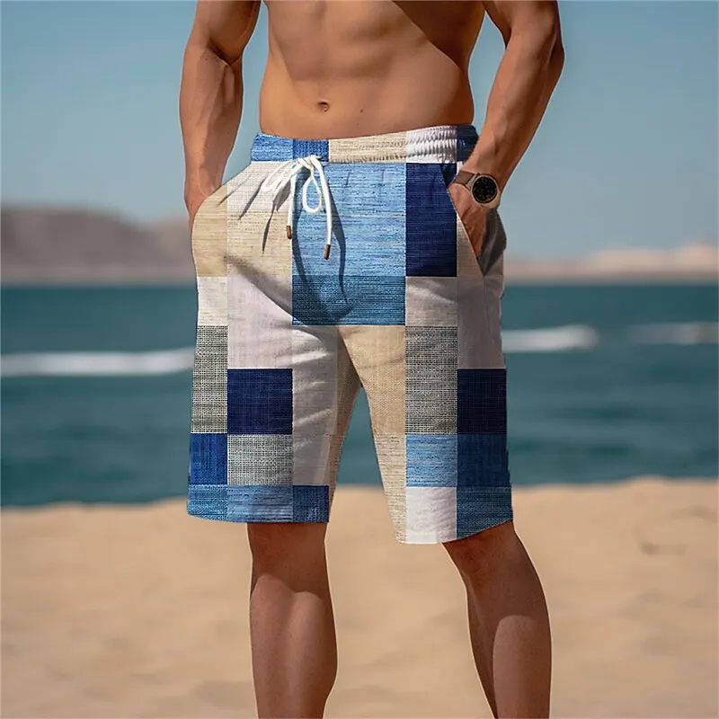 2024 Summer Hawaiian Beach Shorts Holiday Casual Colorful Plaid Print Sportswear Quick Drying Trunks Ice Shorts Hawaii Swimsuit