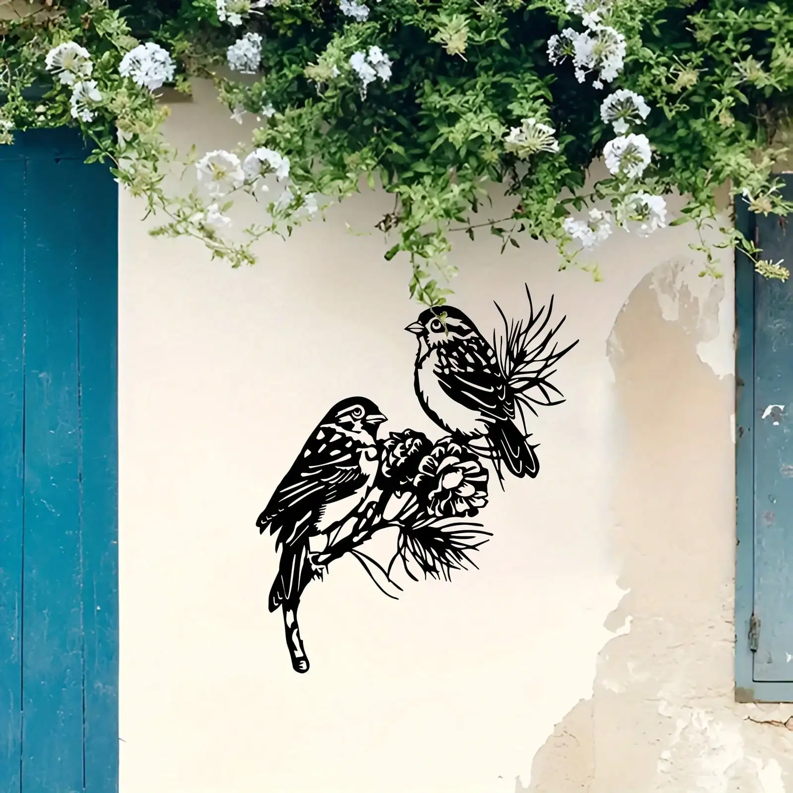 Arte de Pared Metálico Lotus Kolibri para Jardín, Decoración Floral Vintage de Hierro para Interiores y Exteriores