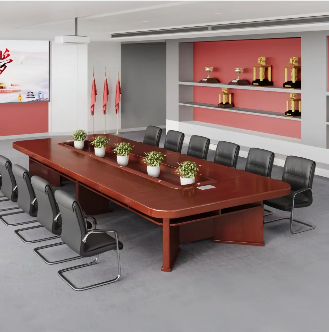 Conference  long table paint solid wood leather office large paint multi-person training table and chair combination