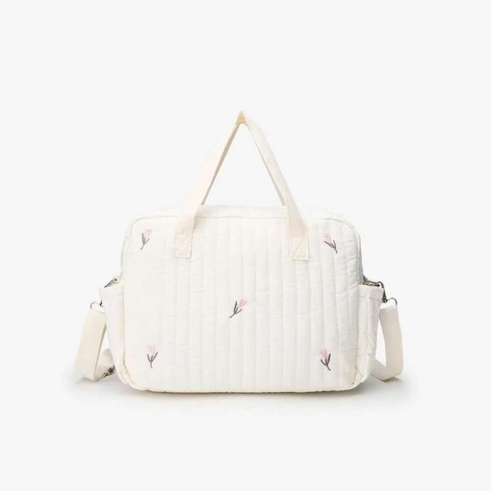 

1 piece of fashionable light luxury mommy bag, fashionable tulip embroidered maternity tote bag, multi-purpose baby storage bag