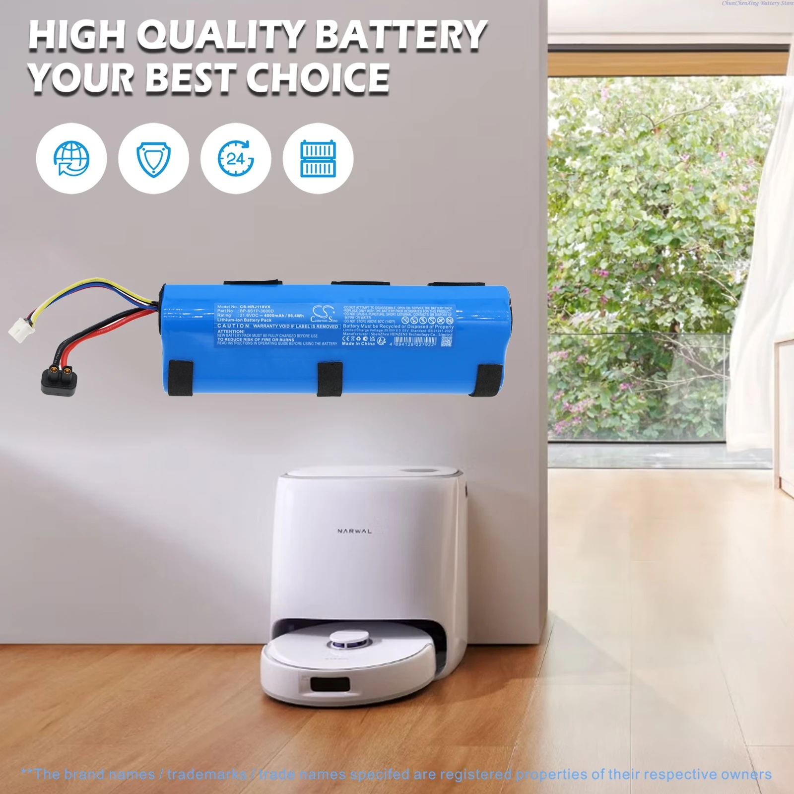 

Cameron Sino 21.6V 4000mAh Replacement Vacuum Battery BP-6S1P-3600A BP-6S1P-3600D for NARWAL DH2104CYJ S1 Max