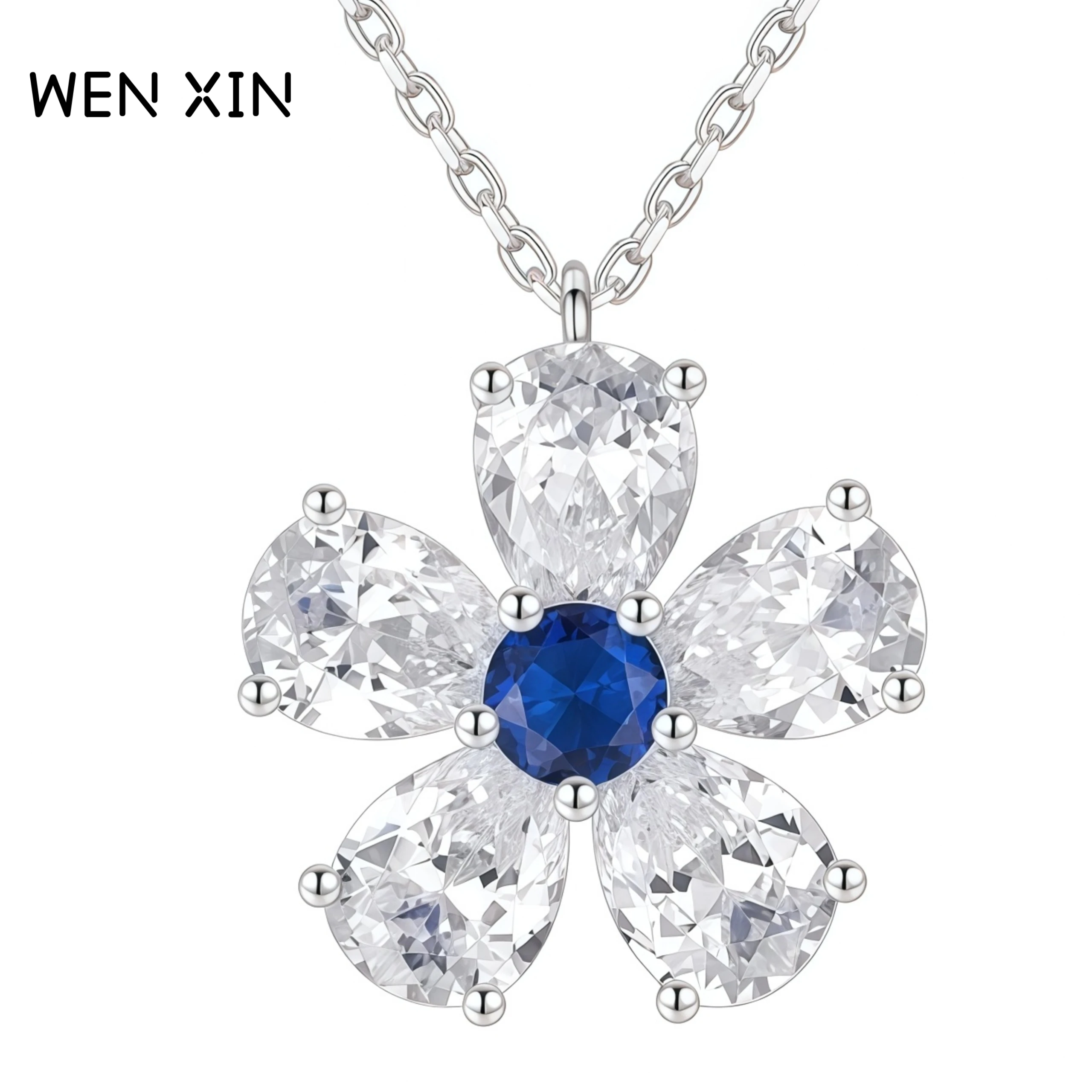 

WENXIN брендовое ожерелье с рубиновым сапфиром и пятью лепестками цветов, подвеска из стерлингового серебра 925 пробы, простые стильные ожерелья, ювелирные изделия