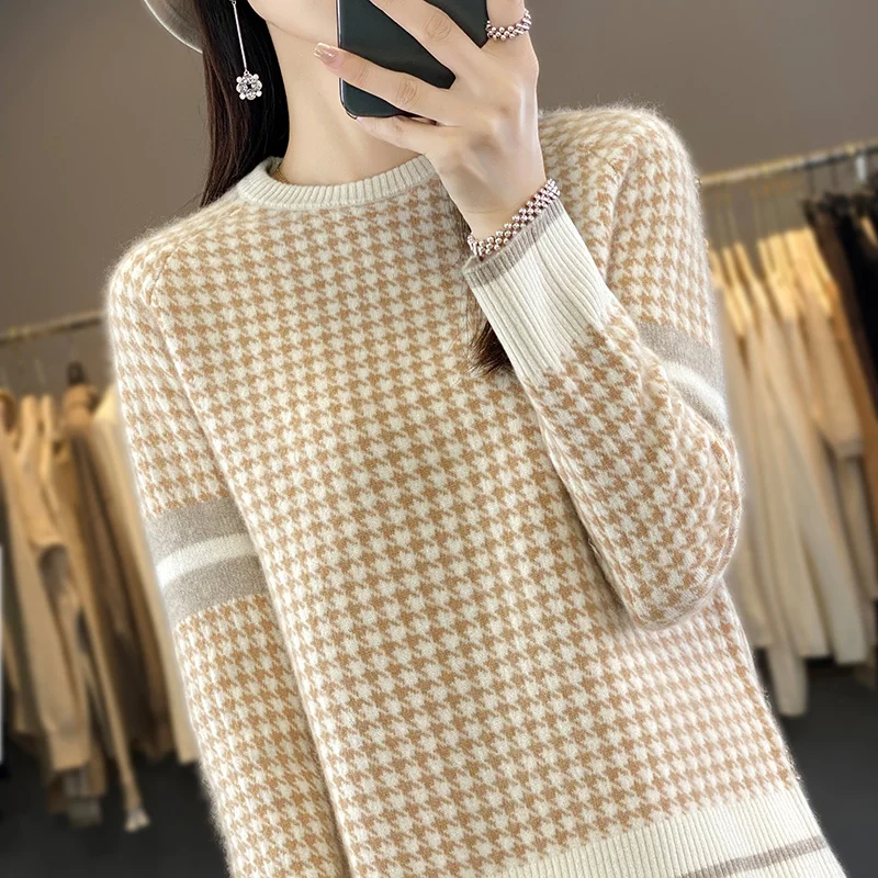 100 Wool Sweater Women's Pullover Winter Thickened 2024 New Loose Versatile Base Sweater Round Neck Knitted Sweater Sweater