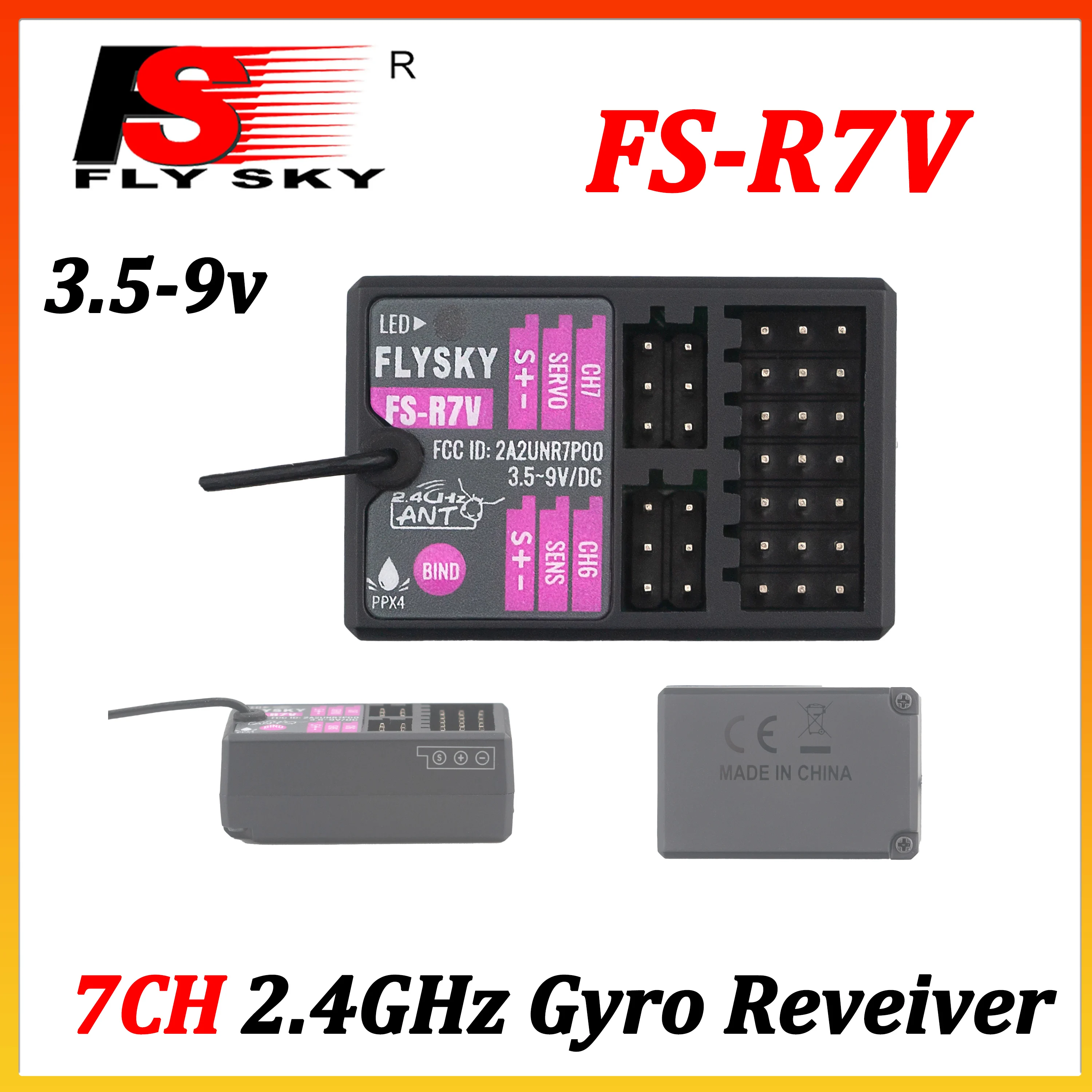 Flysky 2.4G 7CH Receiver FS-R7V 3.5-9V/DC PWM Built-in Gyroscope for RC Car Truck Boat Model Transmitter Remote Controller Part