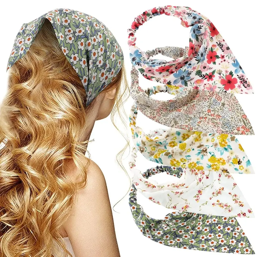 

Free Shipping Floral Hair Scarf Headband 5 Pcs - Chiffon Boho Headbands for Women Elastic Head Bandana Floral Bandana Headbands
