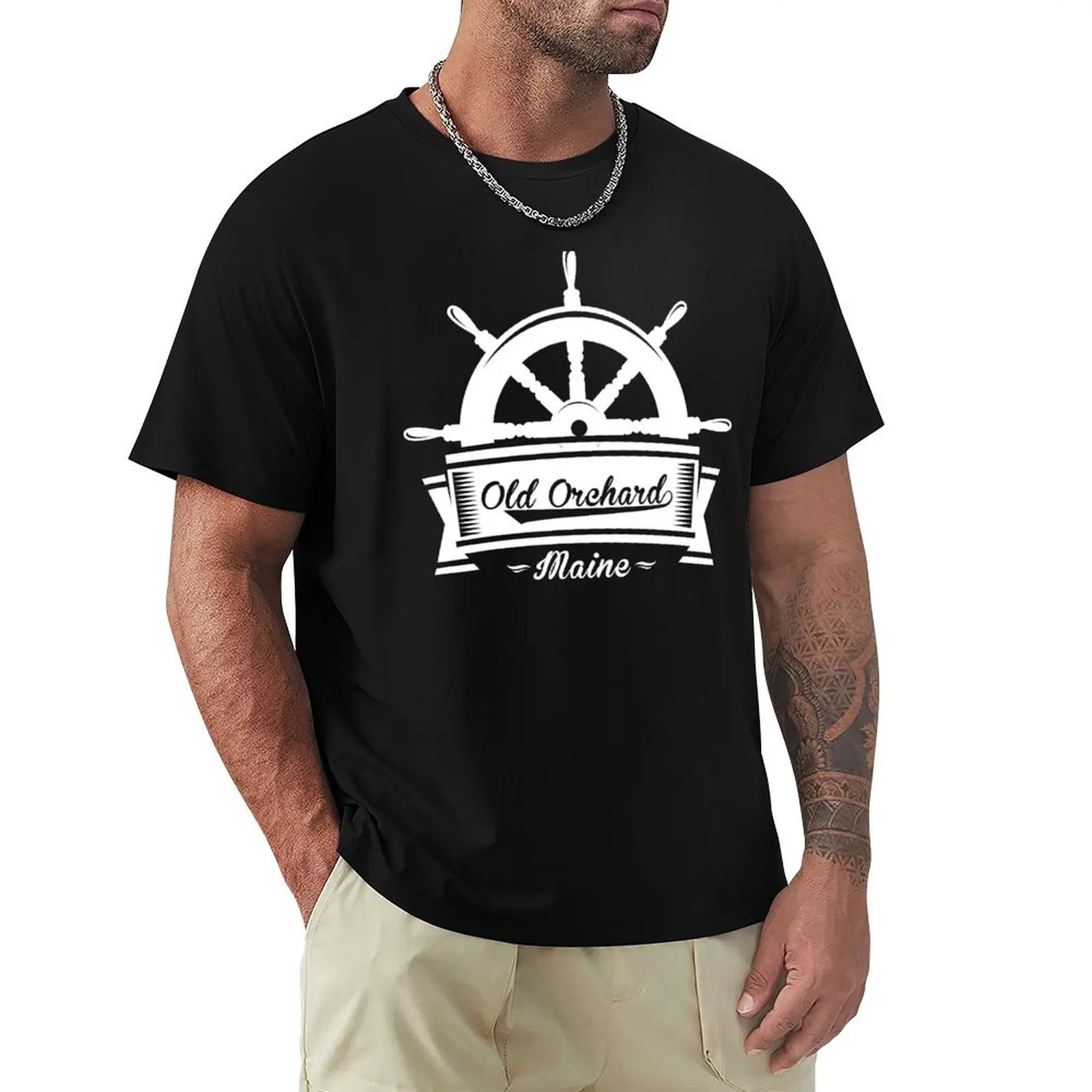 

Old Orchard Beach Maine Nautical Design with Ship's Wheel T-Shirt fashion shirts oversizeds mens clothes