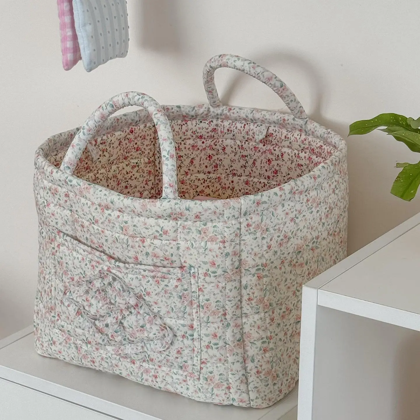 Quilted Cotton Fabric Storage Basket Foldable Clothes Organizer Box Large Capacity Washable Soft Storage Bin for Bedroom Closet Car Trunk Nursery Toys Sundries Home Organization
