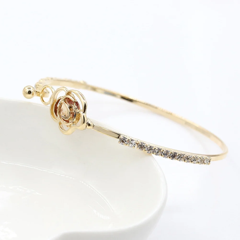 

1Pcs Alloy Hollow Rose Bangle Gold Plated Flower Bracelet Lightweight Elegant Jewelry Gift for Women Bracelets