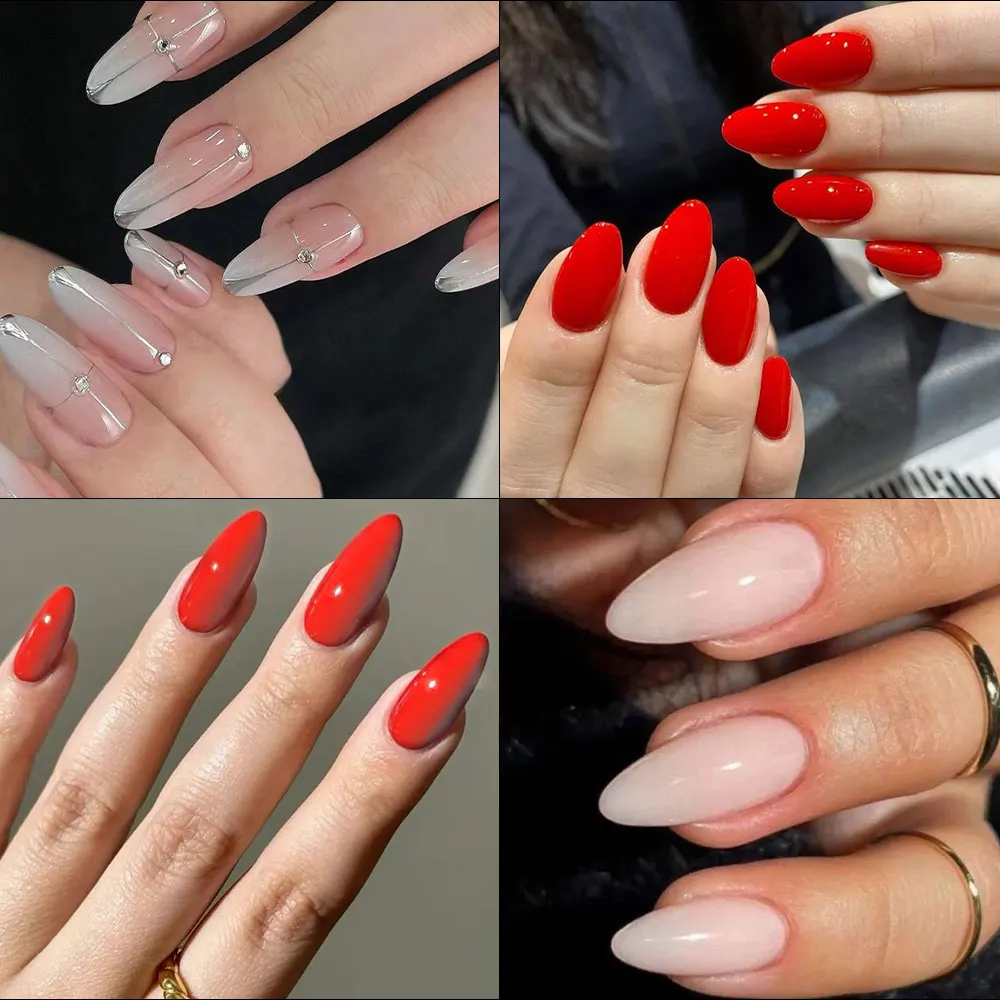 120Pcs/box Medium Almond False Nails Acrylic Full Cover Fake Nail Tips Extension Women Artificial Wearable Press on Nails