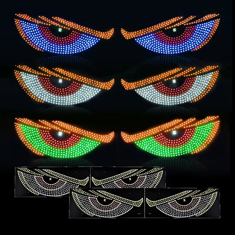 

USB Dynamic Demon-Eye LED Car Sticker Light Strip for Windshield Front/Rear Glass Truck Car RGB Display Warning Decoration Lamp