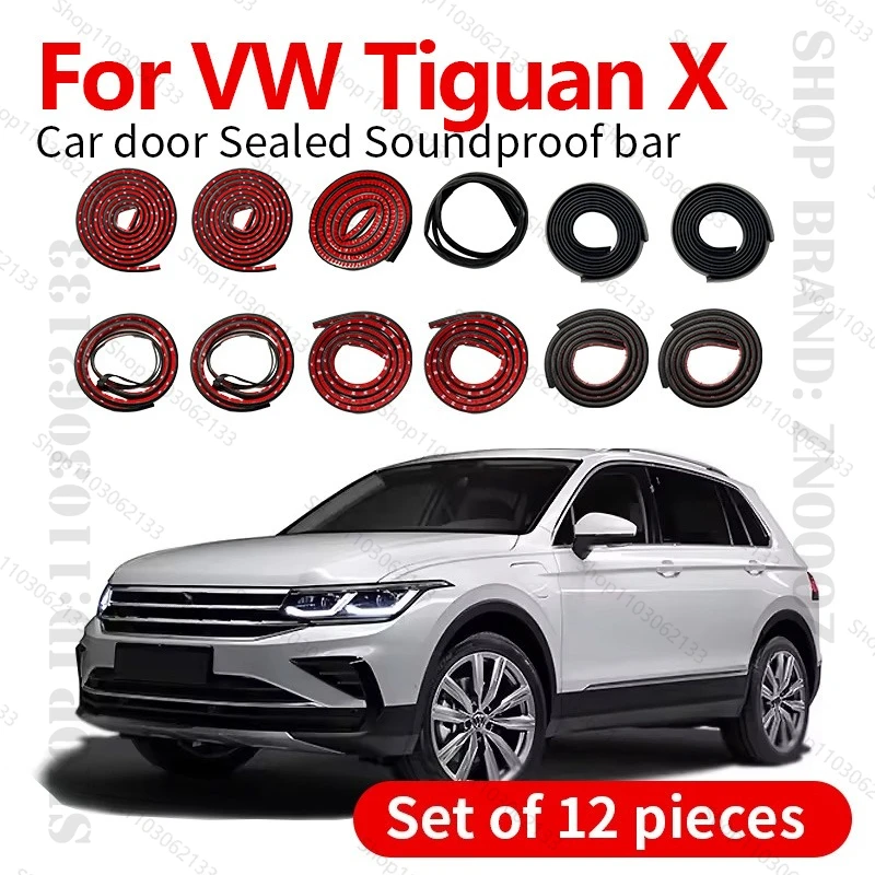For VW Tiguan X 5N/AX Car Door Seal Strip Rubber Double Layer Sealing Protector Soundproof Strip Dustproof Seal Strip 12PCS Set
