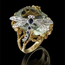 Fashionable hot selling plated two tone dragonfly gemstone ring, women's retro animal jewelry