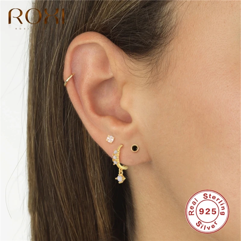 ROXI INS Mini Four-claw Zircon Crystal Stud Earrings for Women Piercings Pendientes 2.5mm/3mm/3.5mm 925 Sterling Silver Earring
