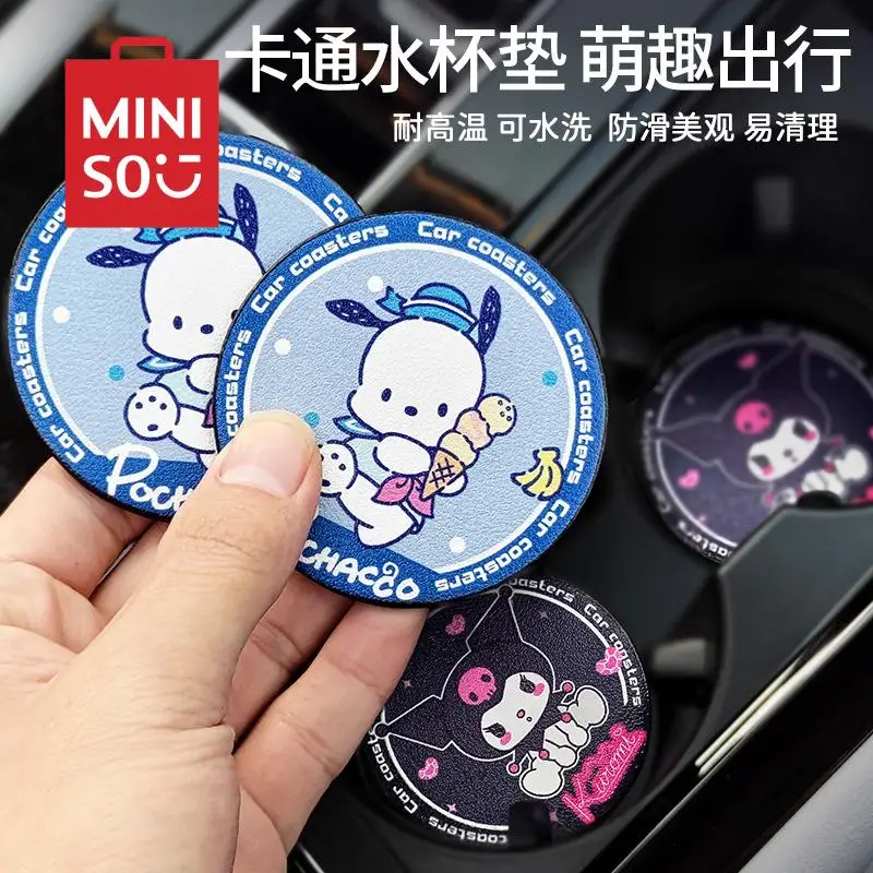 

Kawaii Sanrio Car Cup Holder Water Coaster Kuromi Pochacco Cartoon Car Universal Shelf Non-Slip Mat Decoration Car Accessories