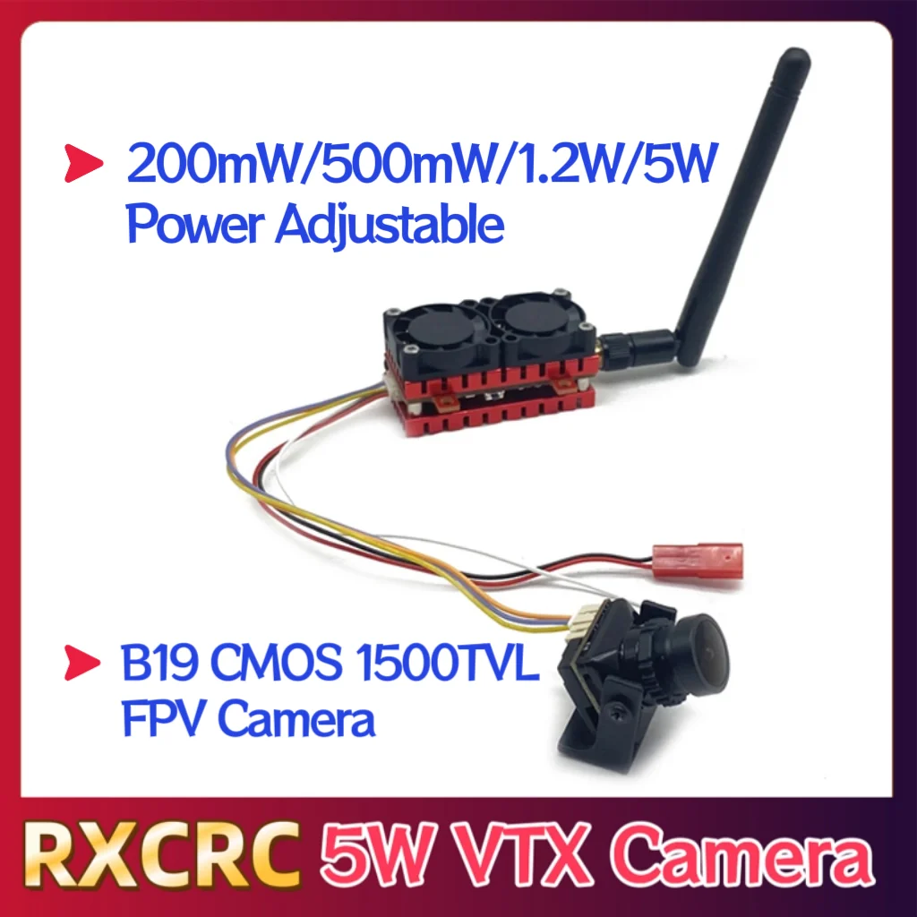RXCRC 5.8G 5W High-power VTX Transmitter Module and B19 CMOS 1500TVL FOV 130°2.1mm lens FPV Camera For RC FPV Racing Drone ect