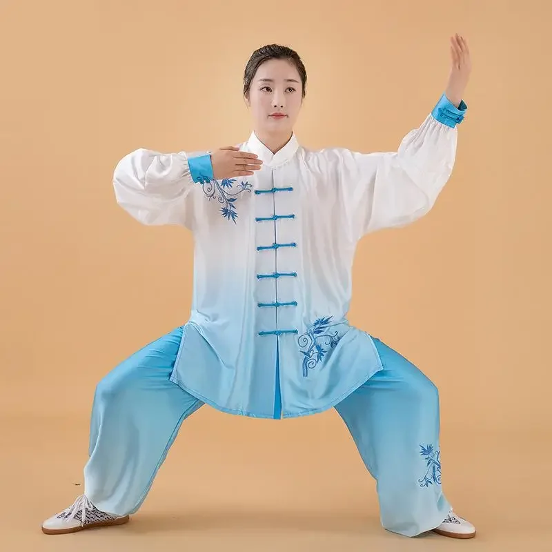 Women Silk Satin Chinese Tai Chi Suit Female Kung Fu Wushu Martial Arts Uniform Wing Chun Jacket Pant Oriental Exercise Clothing