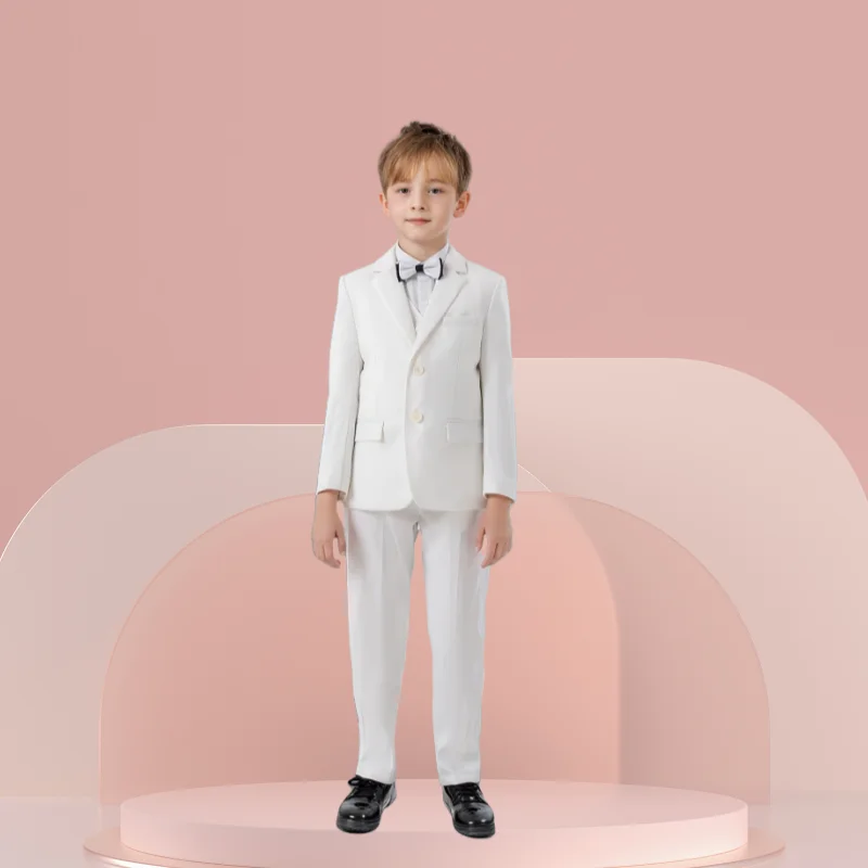 Kids White 4Pieces/Set Blazer Vest Pants Bowtie Party Dress Children Formal Baptism Birthday Wedding Outfit Boys Gentleman Suit