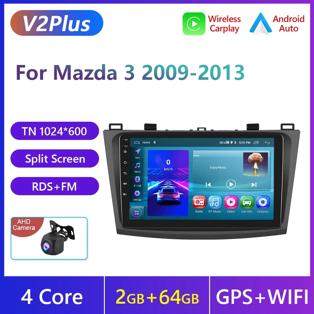 Podofo 9 inch draadloze Carplay Android Auto autoradio voor Mazda 3 2009-2013 auto intelligente systemen 2din multimediaspeler