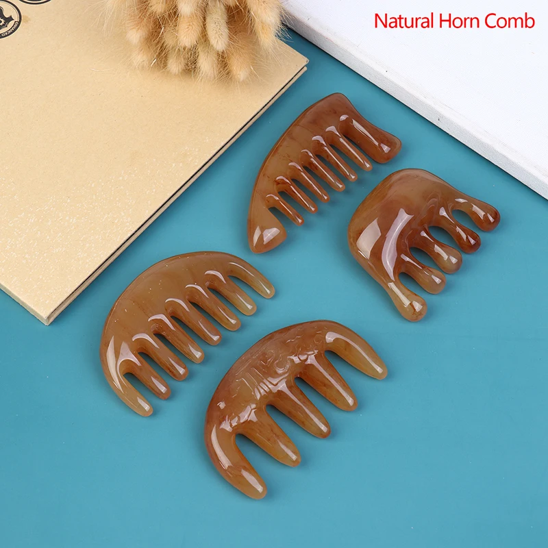 1PC Natural Ox Horn Pocket Comb - Wide-Toothed Tool for SPA Scalp Massage & Hair Care