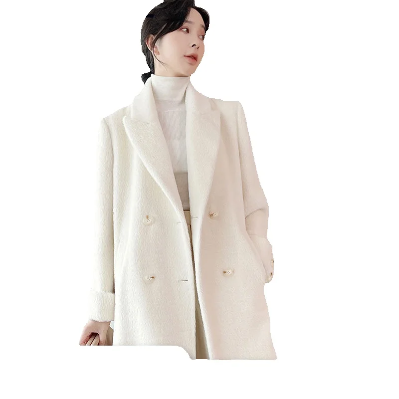 

Cashmere Jacket, White Suede, Korean Version, New Thickened Woolen Jacket For Women