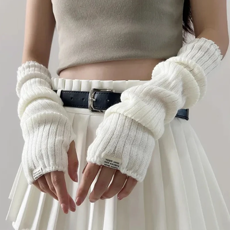 ถุงมือไหมพรมแบบไม่มีนิ้วสไตล์ Y2K สำหรับผู้หญิง ปลอกแขนถักไหมพรม แขนยาว ถุงมือแบบไม่มีนิ้ว สไตล์ฮาราจูกุ สาวพังก์ กอธิค คอสเพลย์ ถุงมืออนิเมะ